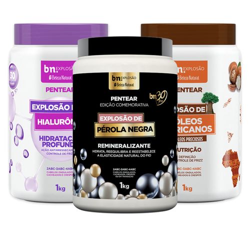 Kit Creme de Pentear Explosão de Hialurônico + Pérola Negra + Óleos Africanos (3 itens) | bn.Cachos Kit Creme de Pentear Explosão de Hialurônico + Pérola Negra + Óleos Africanos (3 itens) | bn.Cachos